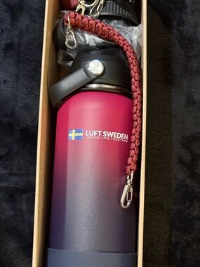 Ombre Red Stainless Water Bottle with Carry Strap